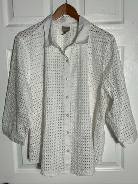 Chico’s Eyelet Button Front Blouse White Size 3 (XL) NWOT